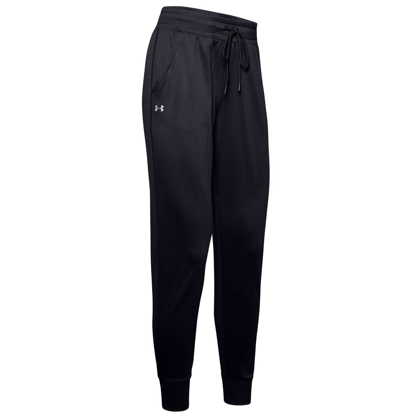 Under Armour Tech Pant 2.0, Comfortable and quick-drying yoga pants, super-soft women’s tracksuit bottoms with anti-odour technology Women, Black (Black / Metallic Silver), XS