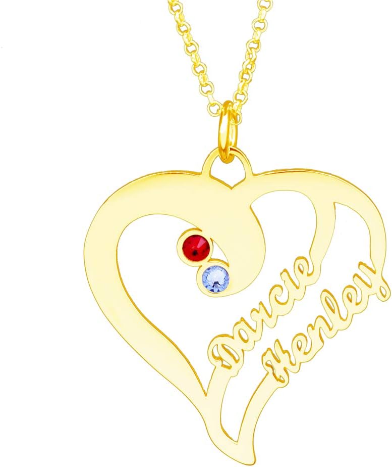 Yandam Custom Name Eternal Two Hearts - My Eternal Love Series Necklace Birthstone