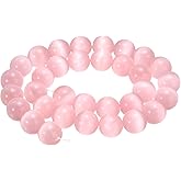 HARFINGTON 32pcs Light Pink Cat's Eye Stone Beads 12mm Round Smooth Gemstone Crystal Loose Bead for Jewelry Making Bracelets Necklace Earrings DIY