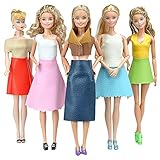 E-TING Leather Set 5 pack Fashion Doll Clothes Mini Skirt and Tops Dress Outfit for Barbie Dolls