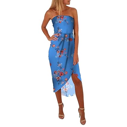 ZEELIY Unter 10 Euro Damen Sommer Sommerkleid Schulterfrei Ärmelloses Kleid Boho Beach Party Minikleid