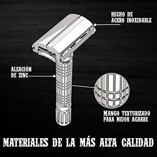 Mamba Shave Rastrillo para Afeitar Sleek Razor de Acero Inoxidable con 5 Navajas doble filo y Estuche con Espejo. Rastrillo de Doble Filo. Rastrillo de Seguridad. Rastrillo Mariposa. Safety Razor