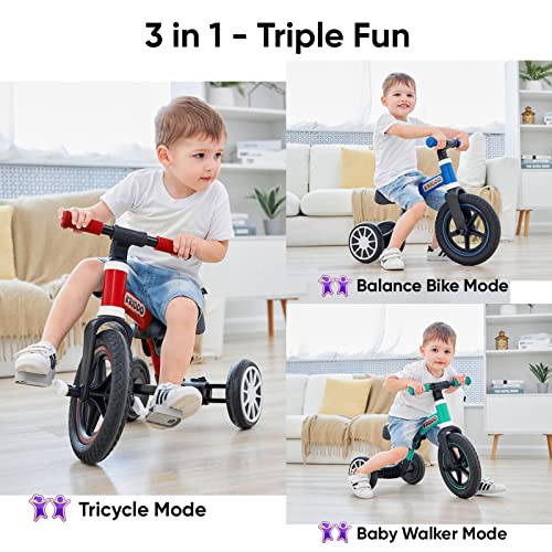 KRIDDO 3in1 Kids Tricycles for 23 Year Old, Toddler Balance Bike