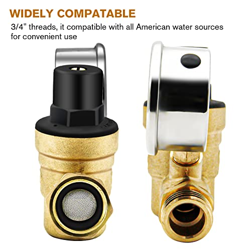 Twinkle Star RV Water Pressure Regulator Valve with Gauge and Inlet