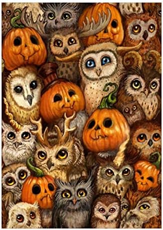 Full Drill Halloween Diamond Painting - Skull Ghost Pumpkin - 5D DIY Diamond Painting by Number Kits Franterd Embroidery Rhinestone Pasted Cross Stitch Handcraft Arts Craft Home Decor (Owl)