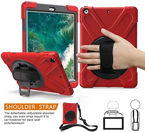 TSQ iPad Mini 1/Mini 2/Mini 3 Case for Kids Girls w/Stand 7.9" | iPad Mini 1st/2nd/3rd Generation Case Heavy Duty Shockproof | Durable Rugged iPad Mini Case 1/2/3 Cover w/Hand Shoulder Strap | Red