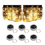 Forthcan 6 Pack Solar Mason Jar Lights, 10 Led String Fairy Firefly Lights Lids Insert for Regular Mouth Jars, Mason Jar,Patio,Lawn,Garden Decor (6, Warm White)