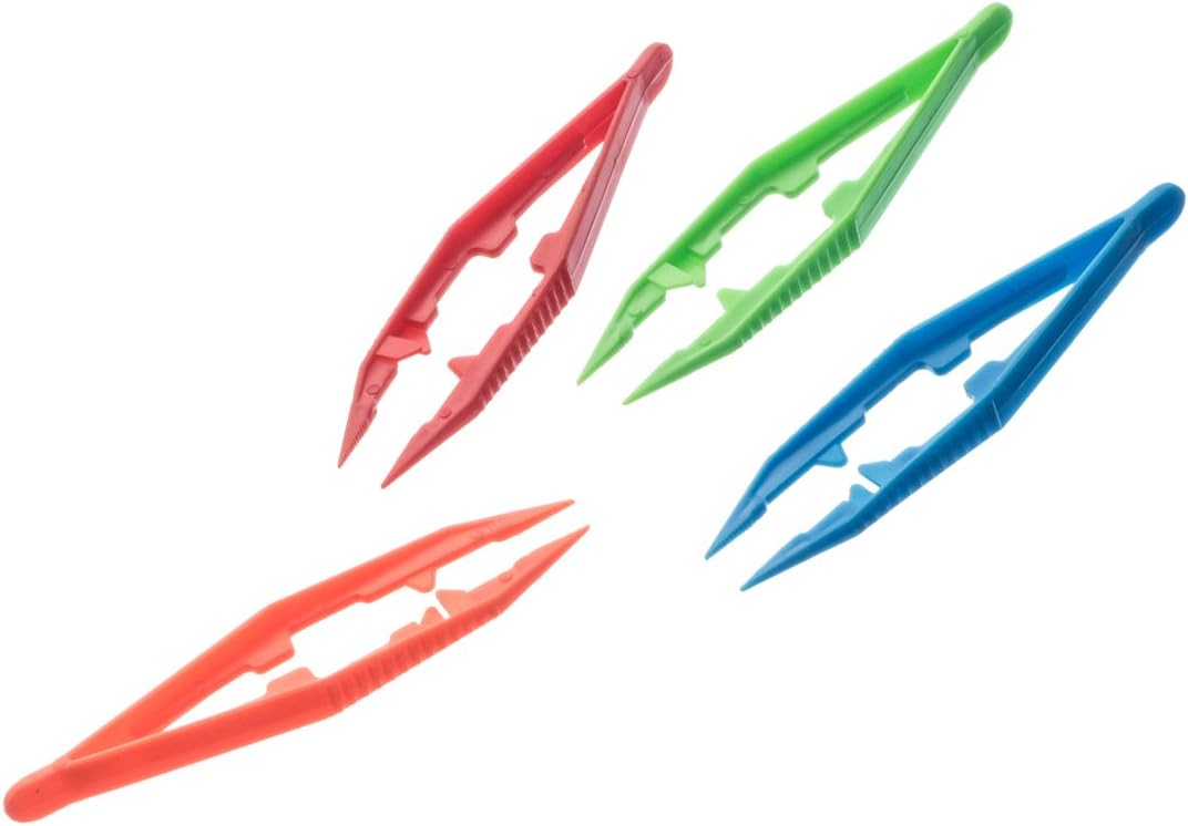 SE 364PT12 4" Plastic Tweezers Assorted Colors (12 Pack), 4 Inches