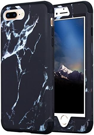 iPhone 8 Plus case, iPhone 7 Plus case, SinYong Hard Plastic Silicone Three Layer Hybrid High Impact Resistant Protective Cover for iPhone 7/8 Plus 5.5 inch (Black marble)