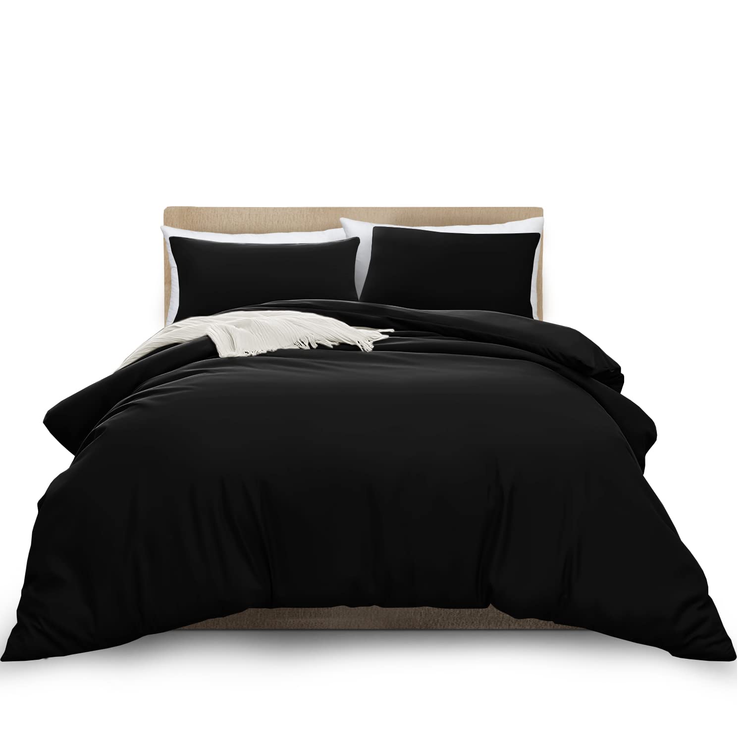 MOONLIGHT20015 Super King Duvet Cover Set Black Solid Soft Super King Bedding Duvet Cover with 2 Matching Pillowcases