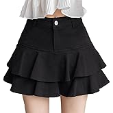 SHSEMO Women's Ruffle Multi-Layer Denim Skirt Casual A-Line Ruffle Y2K Mini Denim Skirt (US, Alpha, Medium, Regular, Regular, Black)