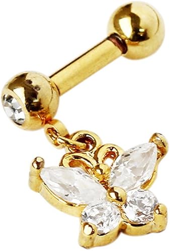 Amazon 軟骨 ピアス ボディピアス バタフライチャーム ストレートバーベル 1個売 14g ゴールド クリア ボディピアス 通販