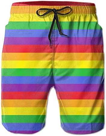 Nfas Rainbow Stripes Men's Quick Dry Swim Trunks Beach Shorts Pants Home Shorts M