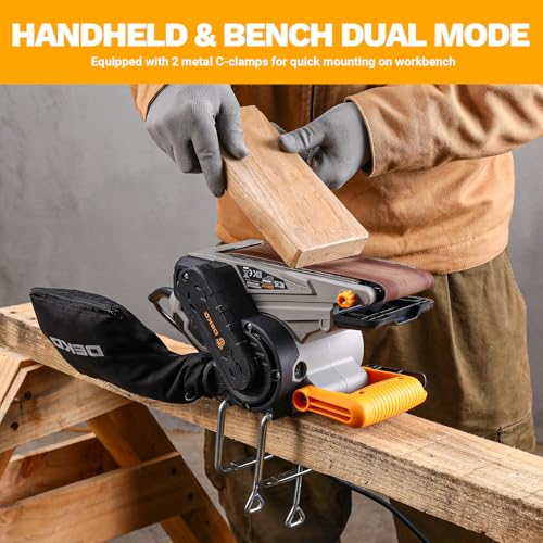 Belt Sander Corded: DEKOPRO 8.4A Belt Sander with Dust Bag & 2 Metal C Clamps, 1010W 3×21-Inch Power Belt Sanders with Variable-Speed Control for Woodworking