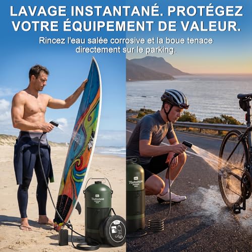 Tadomoe Douche Portable Électrique 20L avec 2000mAh Pompe - Douche Solaire de Camping Pliable avec Tuyau 2m & Sac de Rangement - Douche Extérieur pour Fourgon Aménagé, Plage, Chien et Randonnée