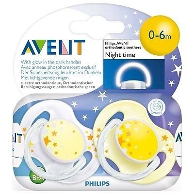 Philips Avent 0-6 Months Glow in the Dark Night Time Soothers Dummies Scf176/18
