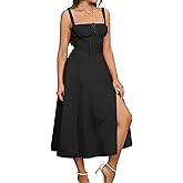 Floral Midi Corset Dress Wedding Guest Flowy Slit Lace Up Dresses for Women Tea Party A Line Casual Sundress