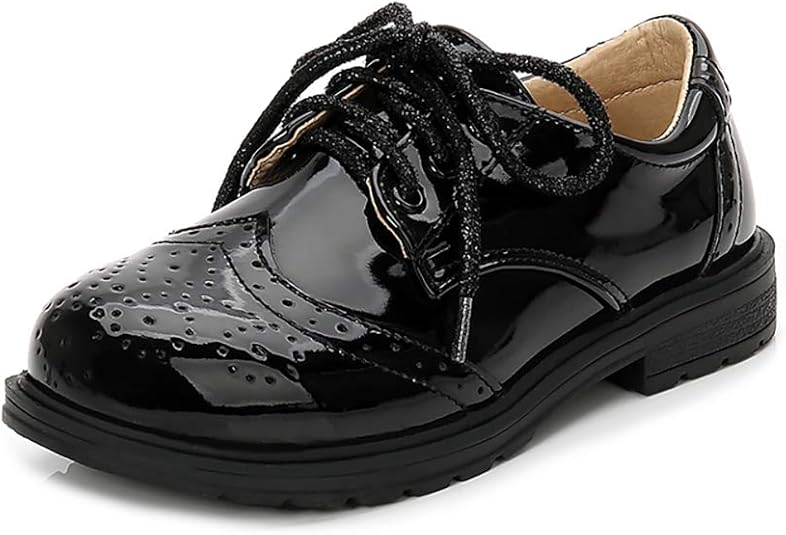 Goettin Boys Shiny Patent Leather School Uniform Shoes Comfortable