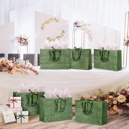 10 Pack Elegant Gift Bags with Ribbon – Large Luxury Gift Bags for Presents, Wedding, Bridesmaid, Christening, Graduation, and Birthday Parties, 36x12x25cm (Green)