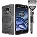 Moto Z Force Droid Case With Tempered Glass Screen Protector,IDEA LINE(TM) Heavy Duty Armor Shock Proof Dual Layer Holster Locking Belt Swivel Clip with Kick Stand + Stylus Pen(Black/Black)