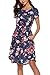 NICIAS Women Floral Short Sleeve Tunic Vintage Midi Casual Dress with Pockets Navy L