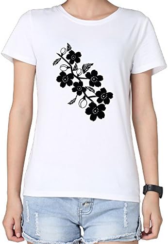 2016 New Sleeve Pocket T Shirts Retro Cherry Blossoms Tshirts Lady Short Sleeve