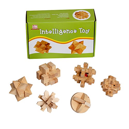 DOYOLLA 3d Wooden Cube Brain Teaser Puzzle Bundle of 6 DOYOLLA 3d Wooden Cube Brain Teaser Puzzle Bundle of 6