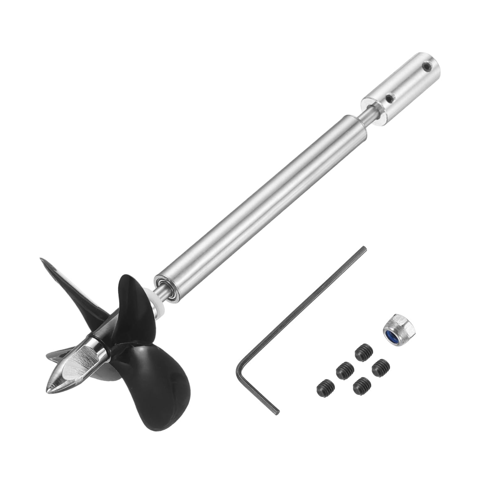 sourcing map Drive Shaft Four Propeller and Coupling Joint for RC Boat Coupler Assemble Kit, L12.5cm Shaft, L8cm Sleeve, D5.5cm Four Propeller, Fit for 3mm Motor Shaft