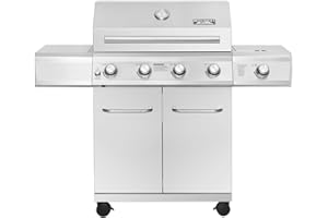 Monument Grills Larger 4-Burner Propane Gas Grill Stainless Steel Heavy-Duty Cabinet Style with Knob Controls & Side Burner