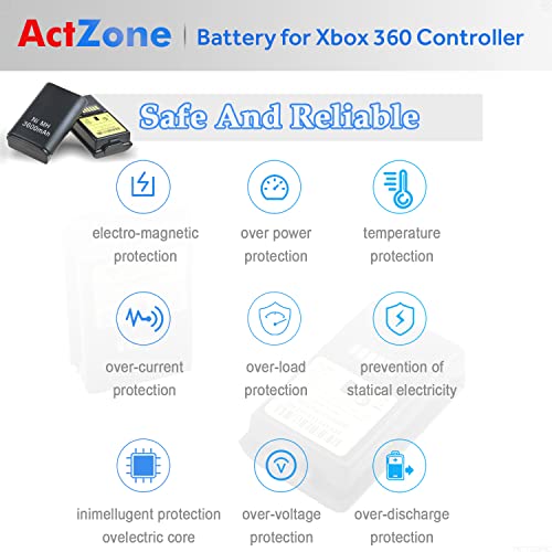 ActZone 2pcs 4800mAh Rechargeable Ni-MH Battery Compatible with Xbox 360 Controller