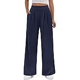 FireSwan Women's Wide Leg Pants Elastic High Waist Casual Palazzo Pants Trousers with Pockets