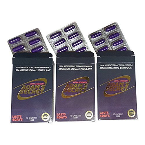 ADAMS SECRET 1500 100% Natural Male Libido Performance Enhancement- 10 Pills Per Pack (3 Pack) With Adam's Secret Original Inner Seal