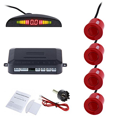 Tiemahun LED Parking Sensors Car Auto Vehicle Reverse Backup Radar System, Sound Warning, Water resistant anti-freeze, 22MM Diameter Sensor 2.3M Cable X68D (Red)