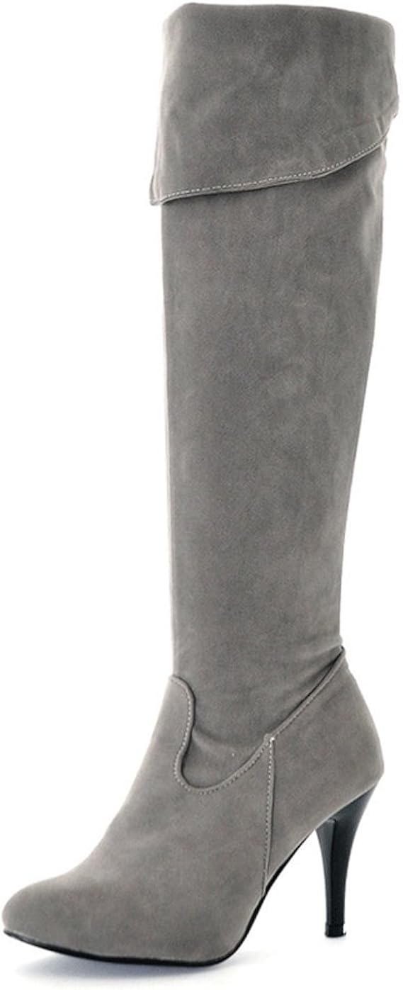 Amazon Co Jp サニーサニー ニーハイブーツ レディース ロングブーツ 大きいサイズ コスプレ サイドジッパー 折り返し 歩きやすい ピンヒール 膝丈 おしゃれ 美脚 可愛い 大きい筒周り 黒 ブラウン キャメル グレー グレー 服 ファッション小物