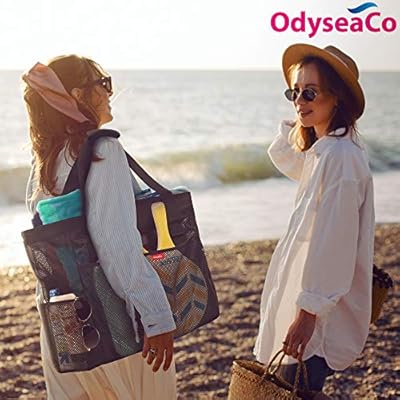 OdyseaCo Mesh Beach Bag -Durable, Waterproof & Sandproof Large Beach Tote Bag with Pockets - Mesh Beach Tote Bag & Pool… 51fjfBuoeAL