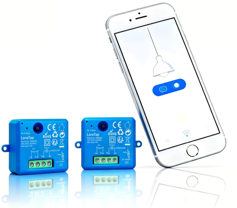 LoraTap Mini Smart WiFi Switch, 2pcs Wireless Relay Switch Timer Remote Control with Phone App iOS Android, Compatible with Alexa Echo, Google Home and IFTTT, Voice Control, No Hub Required, 10A/2500W