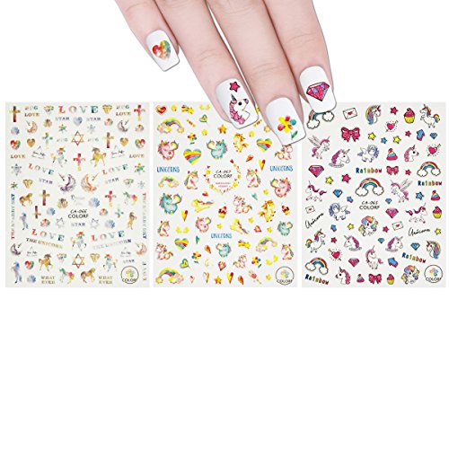 ALLYDREW 3 Sheets Dreamy Unicorns Nail Stickers Nail Art