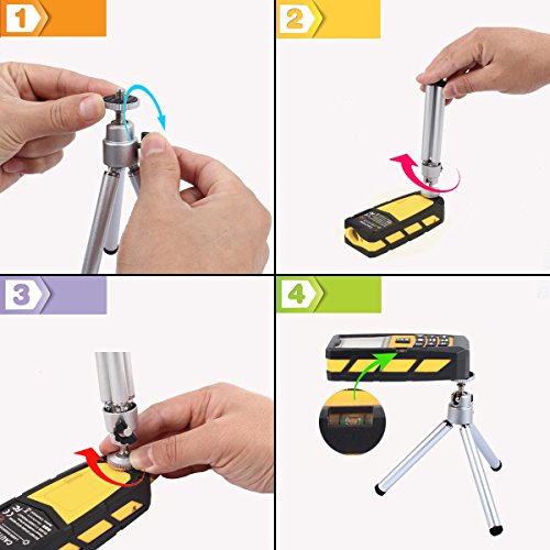 DMiotech Laser Distance Measure 196ft 60m Mini Handheld Digital Laser Distance Meter Rangefinder Measurer Tape Yellow with Tripod