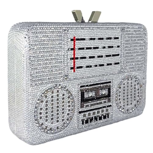 Boutique De FGG Retro Crystal Clutch Purses for Women Luxury Rhinestone Evening Bag Novelty Formal Party Clutch Handbag,Mini,Silver Boombox at Amazon