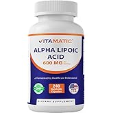Vitamatic Alpha Lipoic Acid (ALA) 600mg Per Serving - 240 Vegetable Capsules - 120 Servings - Non-GMO & Gluten Free