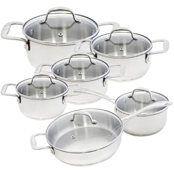 Amazon.com: Alpine Cuisine 12 Piece Stainless Steel Cookware Set, Glass Lid: Casserole Sets 