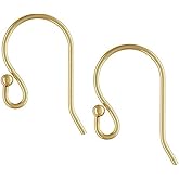 Adabele 50pcs Hypoallergenic Ball End Fish Earring Hooks 22mm Ear Wire (0.7mm/21 Gauge) 18K Yellow Gold Plated for DIY Craft Earrings Jewelry Making CF242-2