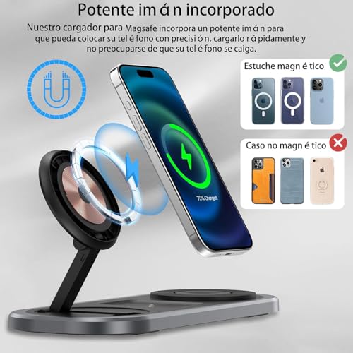 Cargador inalámbrico 3 en 1, estación de carga plegable para Magsafe para iPhone 17/Air/16/15/14/13/12 Serie, Apple Watch 11/10/9/8/7/SE 3/SE 2/SE/6/5/4/3/2/1/Ultra 3/Ultra 2/Ultra, AirPods pro/2/3/4