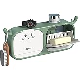 PEFWO Cartoon Soap Holder with Antler Hooks, 2-in-1 Wall Mounted Soap Dish, No Drilling Flip-Top Soap Bar Holder with Self Draining to Keep Bars Dry (Green)