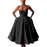 WTBZYDC Women’s Tea Length Satin Prom Dresses Spaghetti Straps A Line Short Homecoming Party Wedding Formal Cocktail Dress