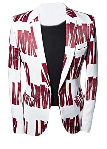 ouxiuli Men's Winter One Button Digital Printing Suit Blazers Red XL