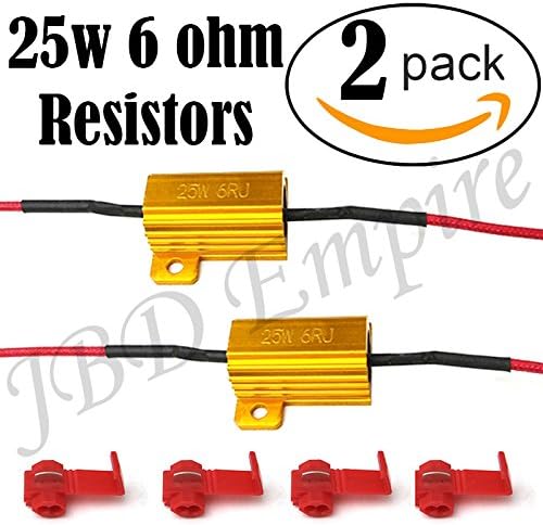2pcs 25W 6Ohm LED Load Resistors for LED License Plate Lights or LED Turn Signal Lights or DRL (Fix Hyper Flash, Warning Cancellor) with 4pc Quick Splice wire Clip