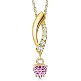 Gem Stone King 10K Yellow Gold Customized and Personalized Heart Shape 4MM Gemstone Birthstone and Lab Grown Diamond Pendant Necklace for Women With 18 Inch Chain