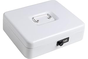 Kasten Metal Cash Box with Money Tray and Combination Lock, Money Box for Cash Saving, 11.8"x 9.5"x 3.5", Large White