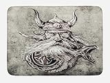 Ambesonne Tattoo Bath Mat, Pencil Drawing of a Brave Viking Warrior with Armour Image Adventure, Plush Bathroom Decor Mat with Non Slip Backing, 29.5
